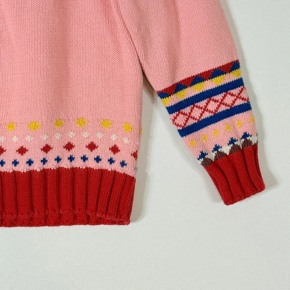Hanna Andersson Girls 110 5 Sweater Fair Isle Pink‎ Knit Pullover Coquette Sweet